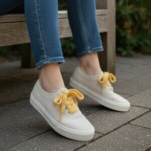 NEW Vans Authentic Low Pro Sneakers Women’s Sz 9.5 Beige Suede Yellow Laces Shoe